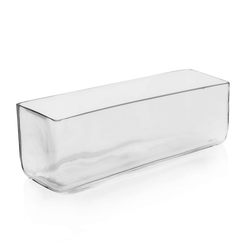 CYS Excel Glass Rectangle Vase (H:4" Open:12"x4") Oblong Flower Vase for Decorative Wedding Centerpiece Terrarium Planter Box Container - Image 1
